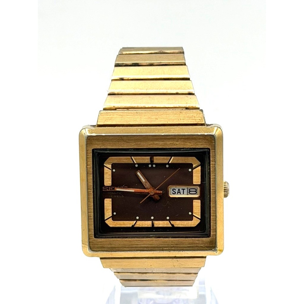Vintage Seiko 6309-5039 Automatic 17J TV Dial Gold Tone Day Date Runs